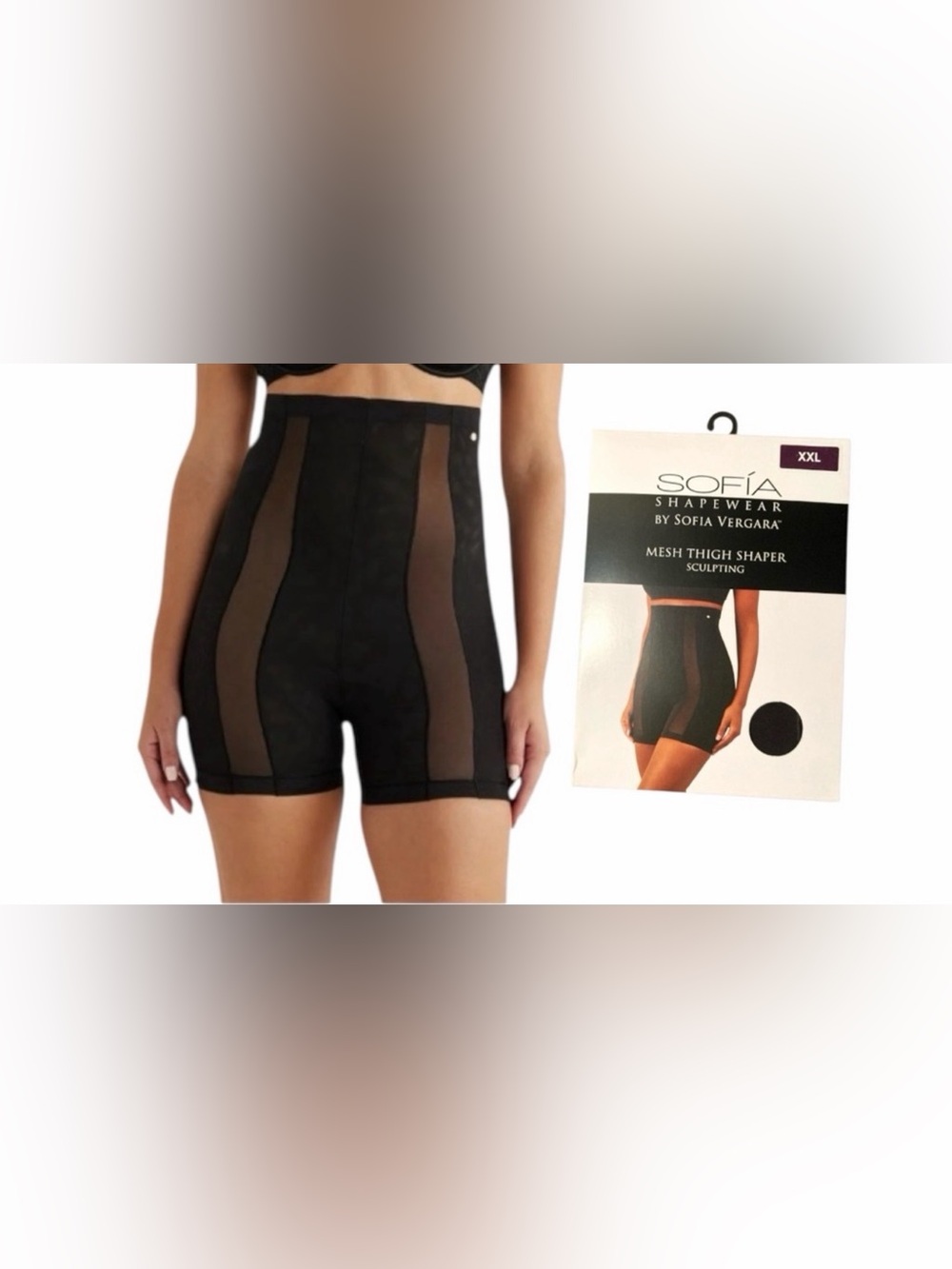 sofia by sofia vergara Black Mesh Thigh Shaper - Sculpting High-Waist Shorts